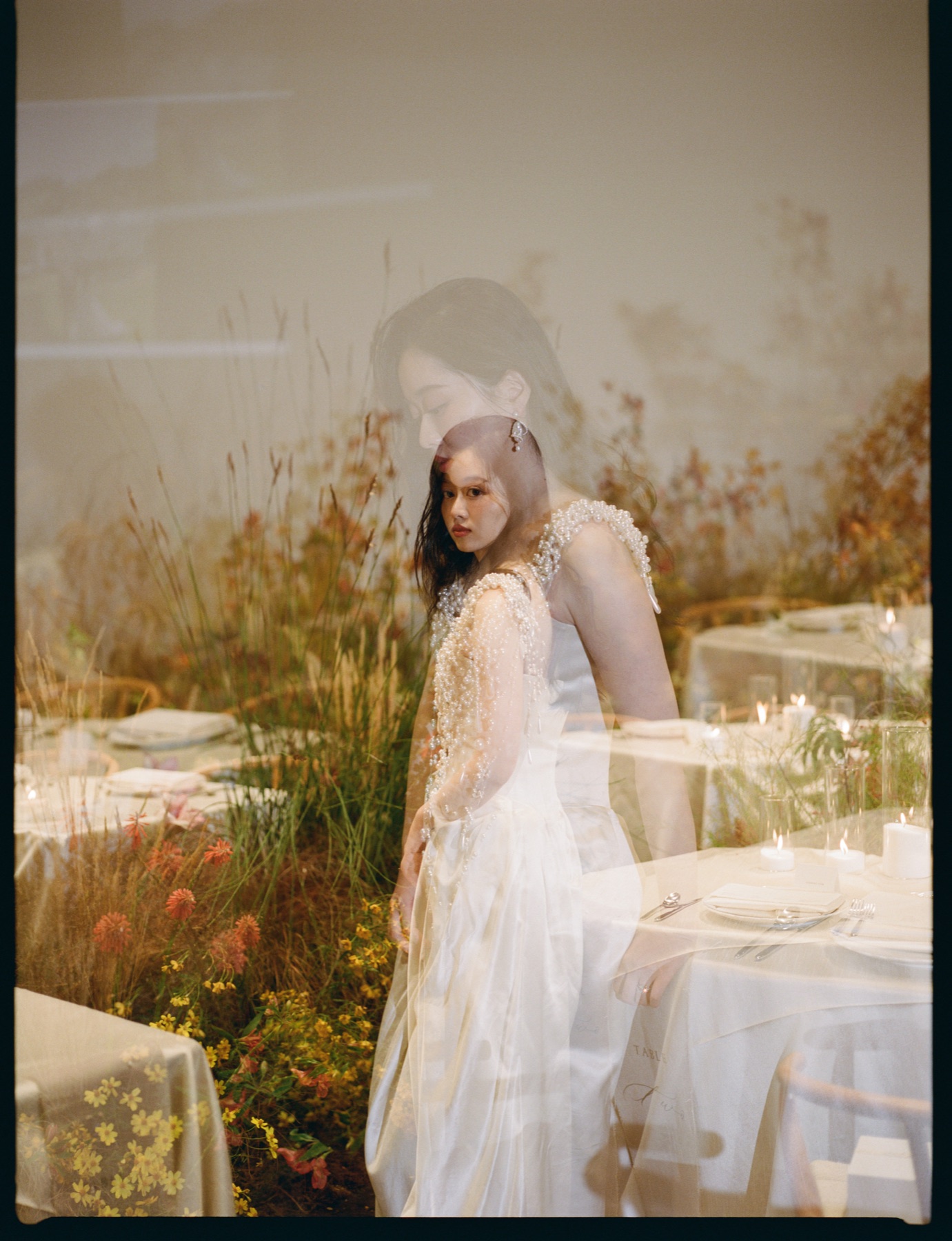 A double exposure film portrait of Cher from the wedding.